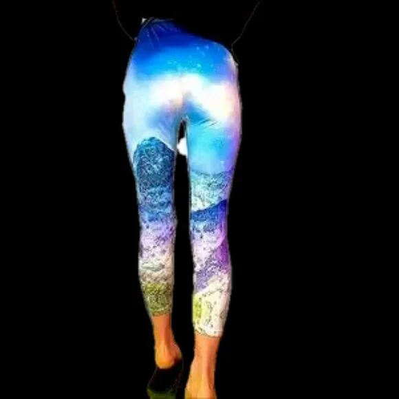 WORKOUT cropped galaxy legging sz. L-XL leggings sexy fit bodycon universe purp - Picture 7 of 7